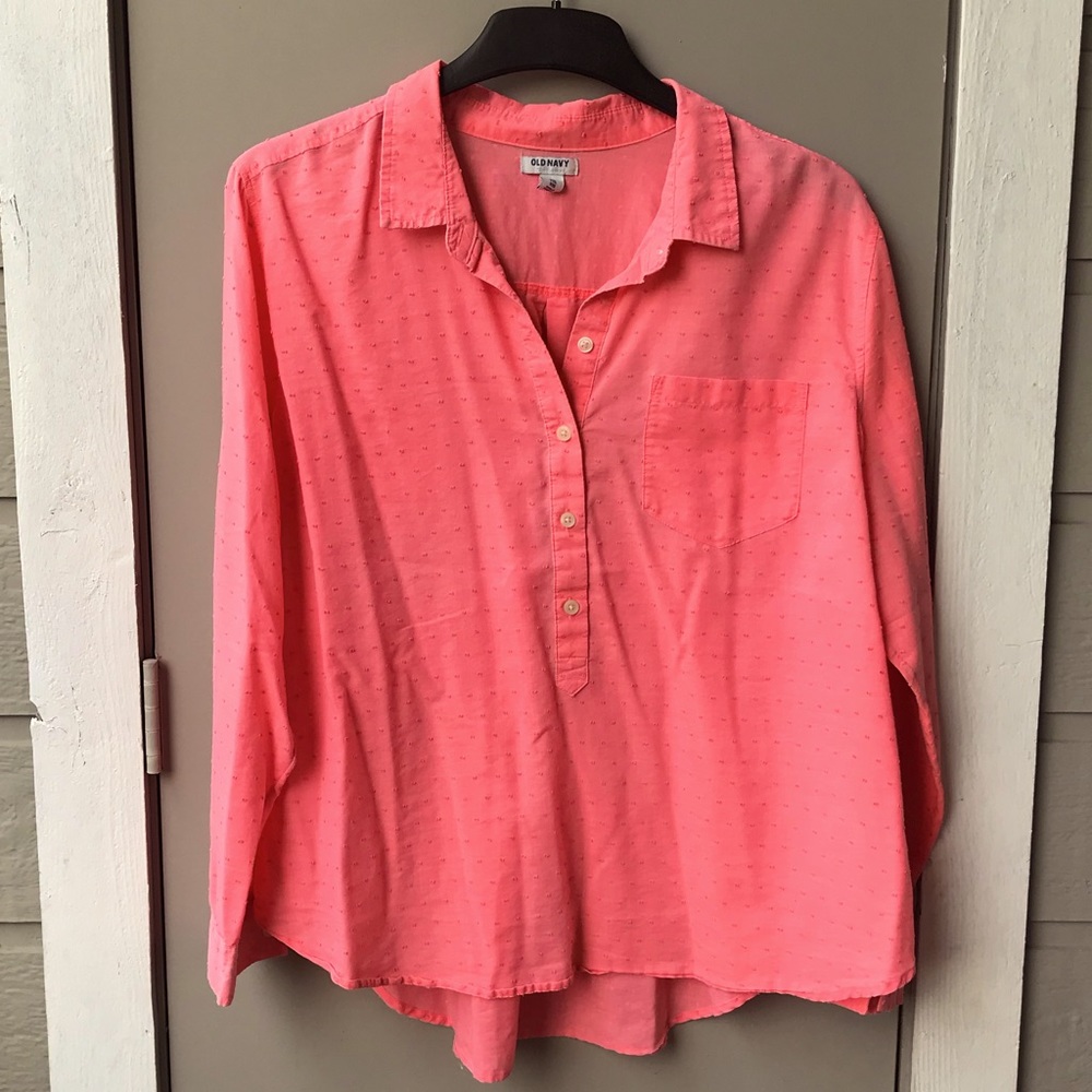 XXL coral, dotted Swiss, button down from Oldnavy